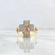 Virgin Guadalupe Cross Ring 8.45gr / Size 11 / White - Green - Fuchsia Zircons Three Golds ©