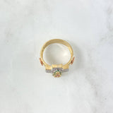 Virgin Guadalupe Cross Ring 8.45gr / Size 11 / White - Green - Fuchsia Zircons Three Golds ©