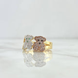 Trio Bears Ring TS 4.25gr / Size 8 3/4 / Blue, Green, Black, and White Zircons Three Golds