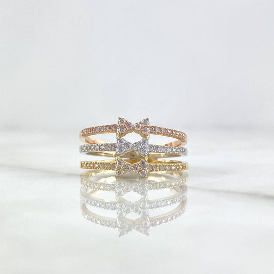 Trio Bow Ring 3.95gr / Size 7 1/2 / White Zircons Three Golds