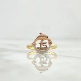 Quinces Dolphin Ring 2.4gr / Size 6 3/4 / White Zircons - Black - Fuchsia Two-tone Yellow and Pink Gold ©