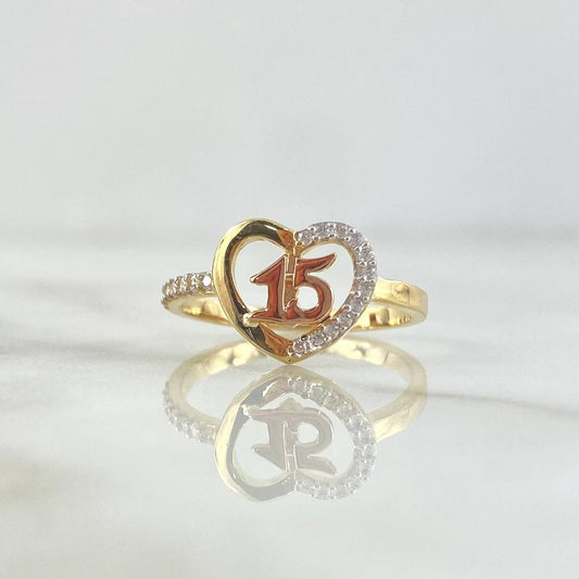 Quince Heart Ring 2.35gr / Size 6 1/4 / White Zircons Two Yellow and Rose Golds ©