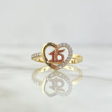 Quince Heart Ring 2.35gr / Size 6 1/4 / White Zircons Two Yellow and Rose Golds ©
