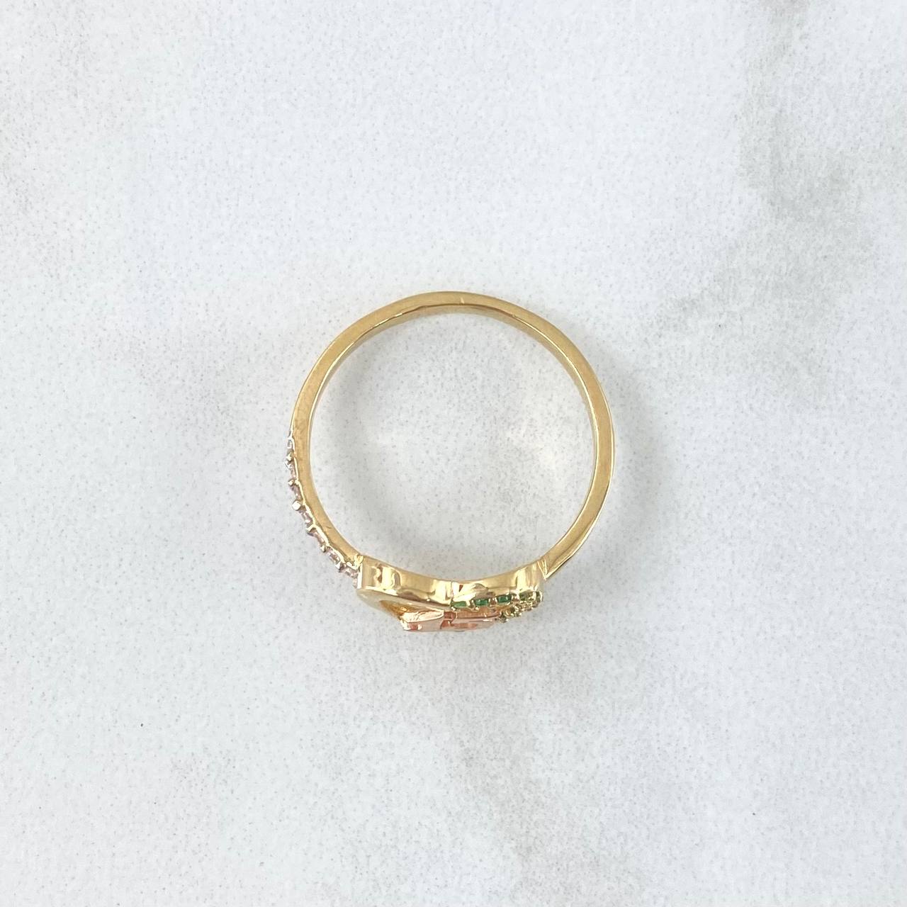 Quince Ring Heart 2.25gr / Size 7 / White and Green Zircons Two-tone Yellow and Rose Gold