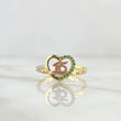 Quince Ring Heart 2.25gr / Size 7 / White and Green Zircons Two-tone Yellow and Rose Gold