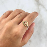 Quince Ring Heart 2.25gr / Size 7 / White and Green Zircons Two-tone Yellow and Rose Gold