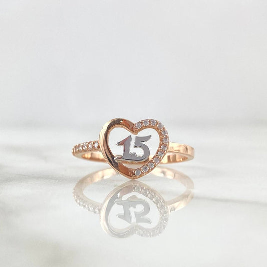 Quince Ring Heart 2.3gr / Size 8 1/4 / White Zircons Two-tone White and Rose Gold