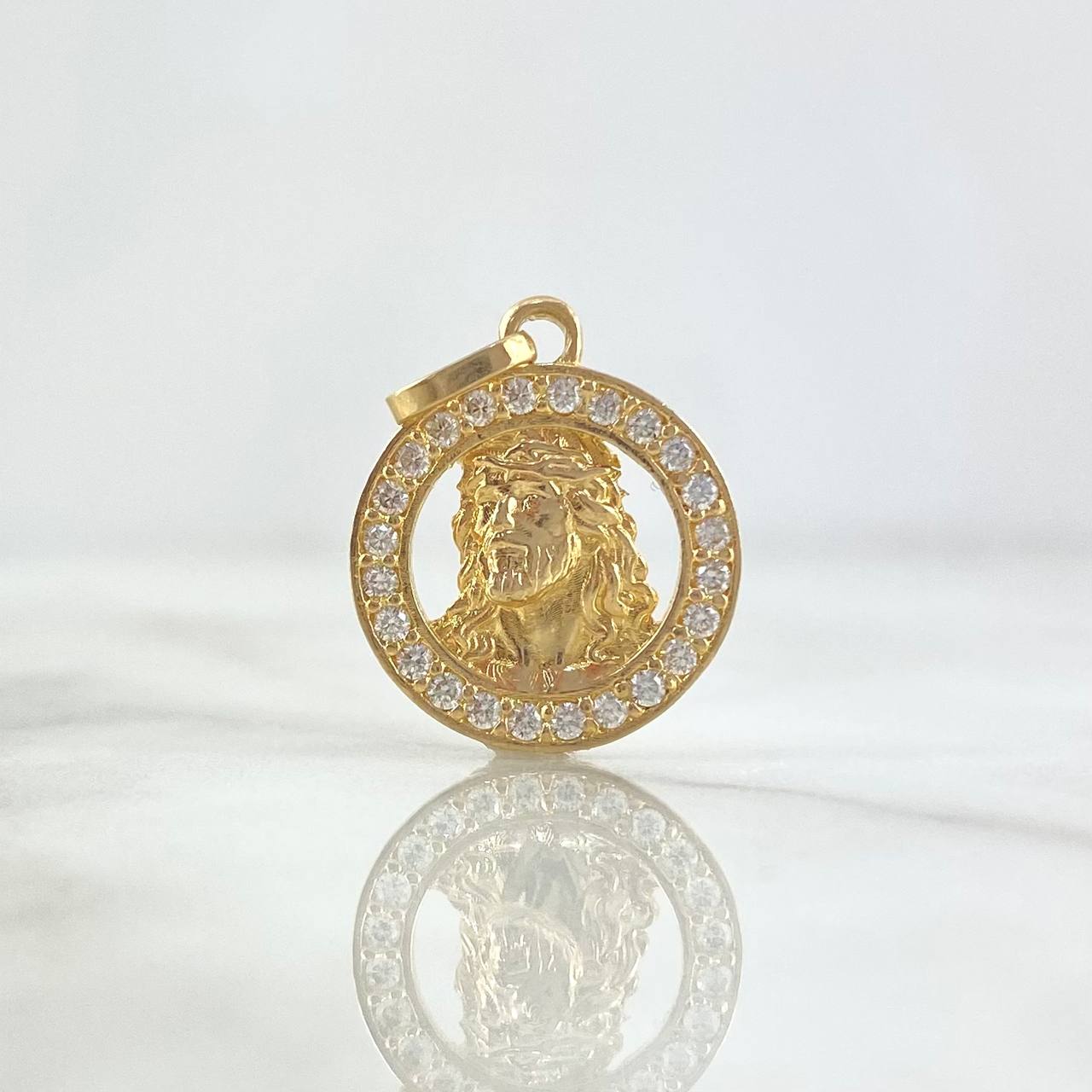 Pendant Jesus Face 2.7gr / 2.3cm / Circular White Zircons Yellow Gold