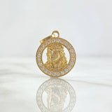 Pendant Jesus Face 2.7gr / 2.3cm / Circular White Zircons Yellow Gold