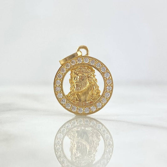 Pendant Face Jesus 2.6gr / 2.3cm / Circular White Zircons Yellow Gold