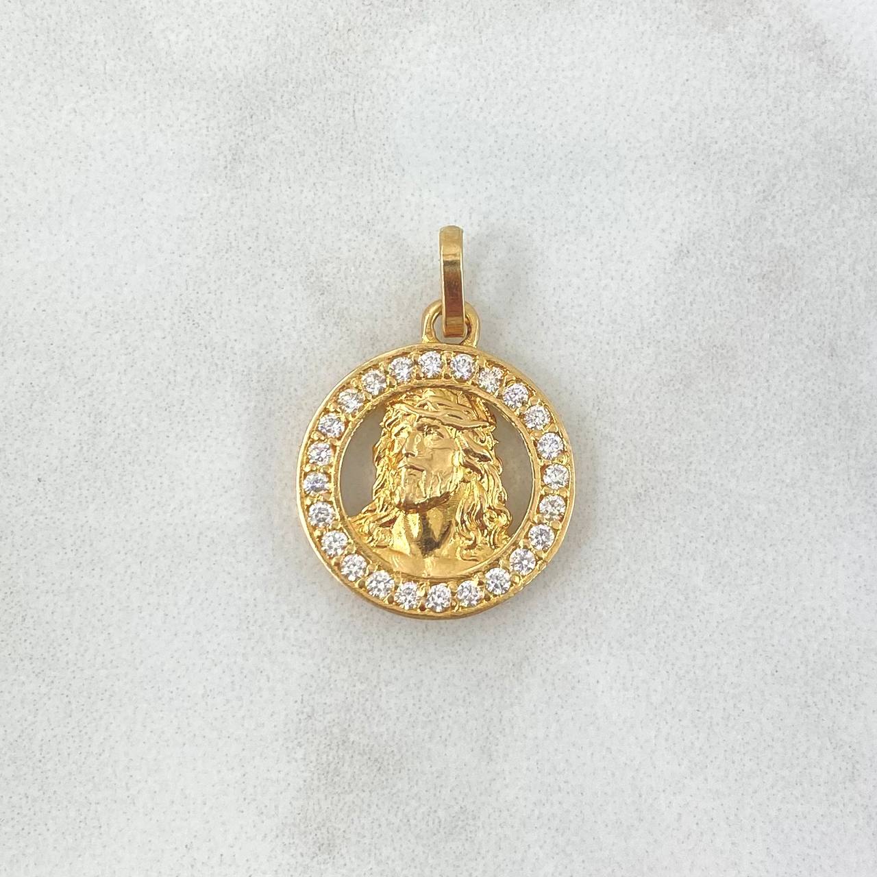 Dije Rostro Jesus 2.35gr / 2.3cm / Circulo Circones Blancos Oro Amarillo *