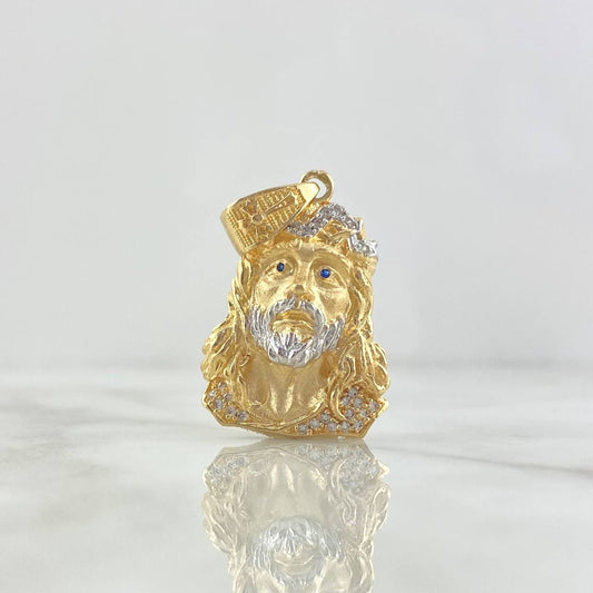 Pendant Face Jesus 10gr / 4cm / White Zircons Blue Eyes Two Golds Yellow White
