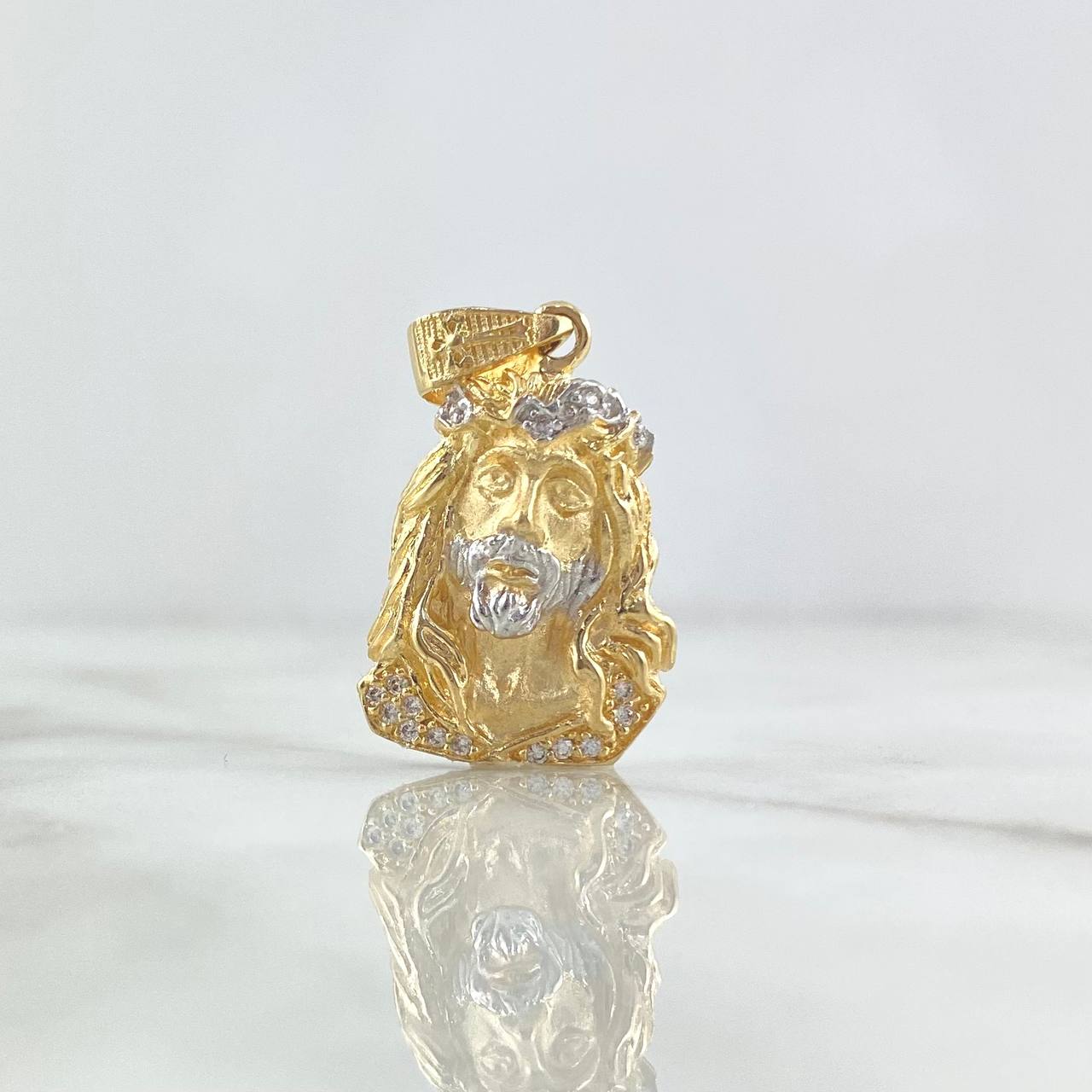 Pendant Face Jesus 6.15gr / 3.4cm / White Zircons Two-tone Yellow White Gold