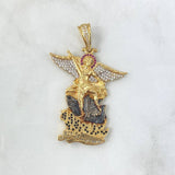 Pendant San Miguel Arcangel 14.05gr / 5.5cm / White, Black, and Fuchsia Zircons Yellow Gold