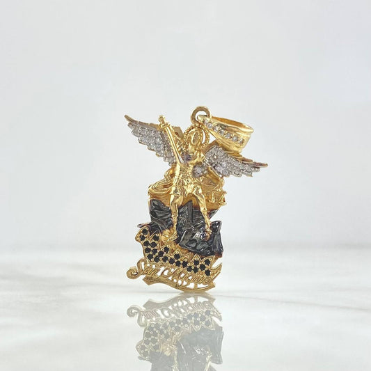 Pendant San Miguel Archangel 7.4gr / 4cm / White and Black Zircons Yellow Gold