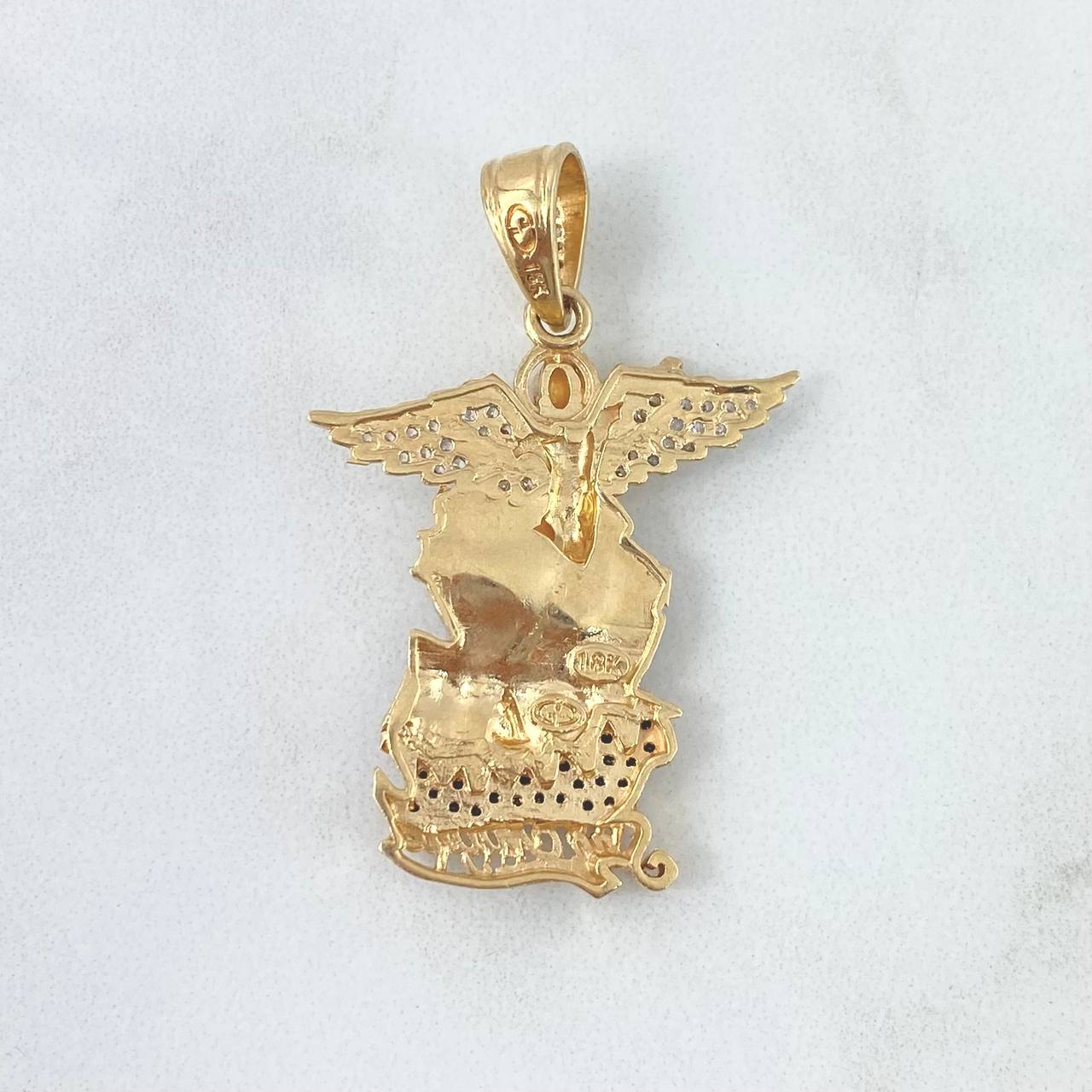 Pendant San Miguel Archangel 7.5gr / 3.9cm / White and Black Zircons Yellow Gold *