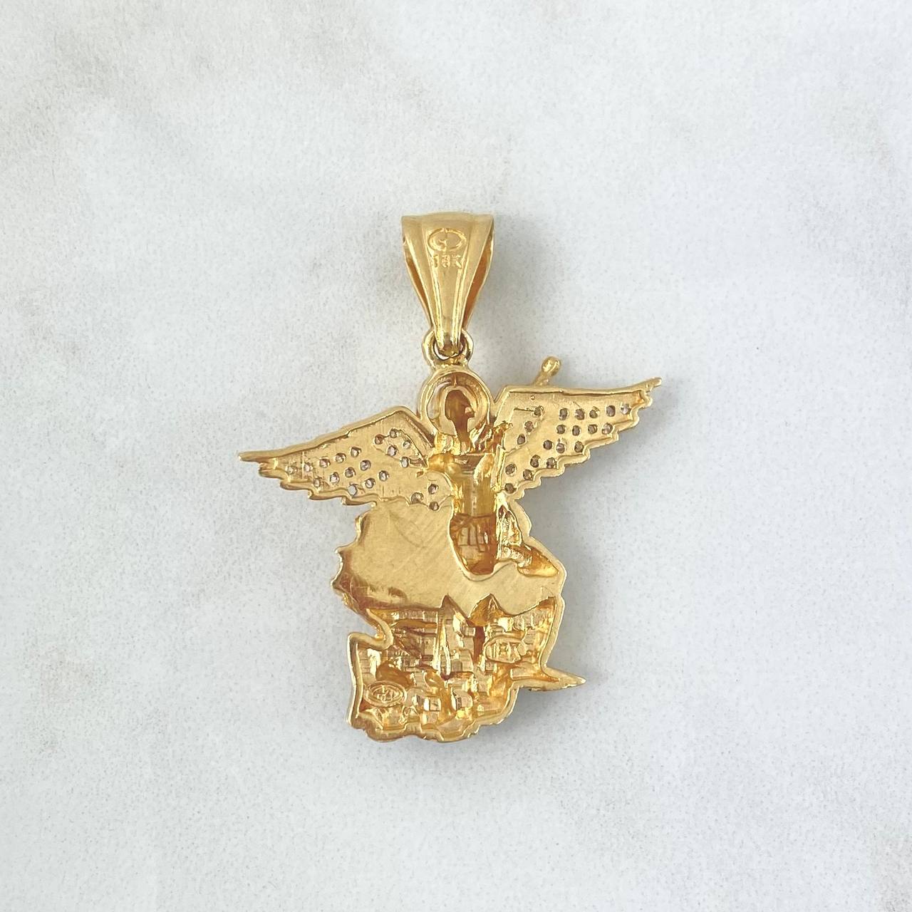 Pendant San Miguel Arcangel 8.75gr / 3.9cm / White Zircons Yellow Gold