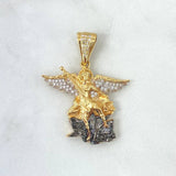 Pendant San Miguel Arcangel 8.75gr / 3.9cm / White Zircons Yellow Gold
