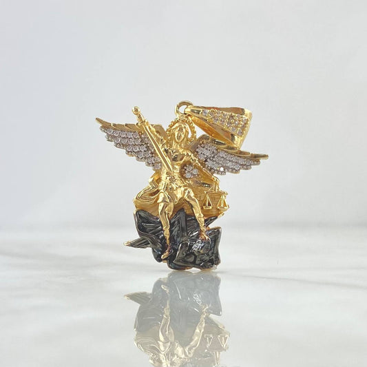 Pendant San Miguel Arcangel 9gr / 3.9cm / White Zircons Yellow Gold