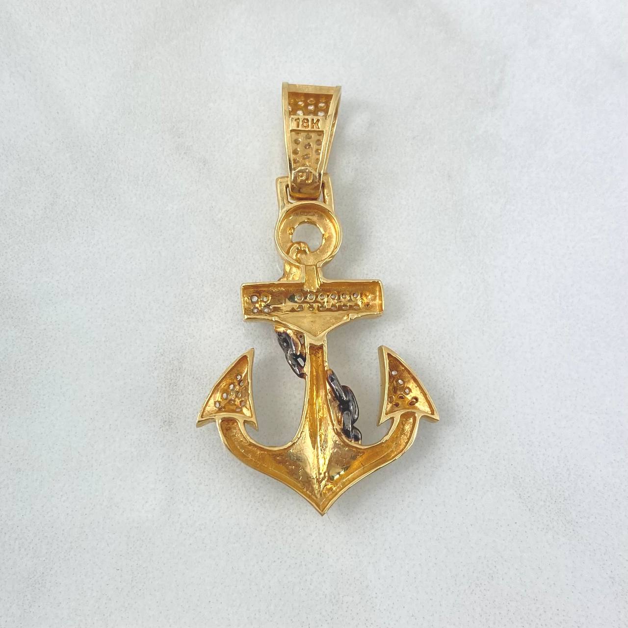 Pendant Anchor Loop 7.45gr / 4.5cm / White Zircons Two-tone Yellow and White Gold