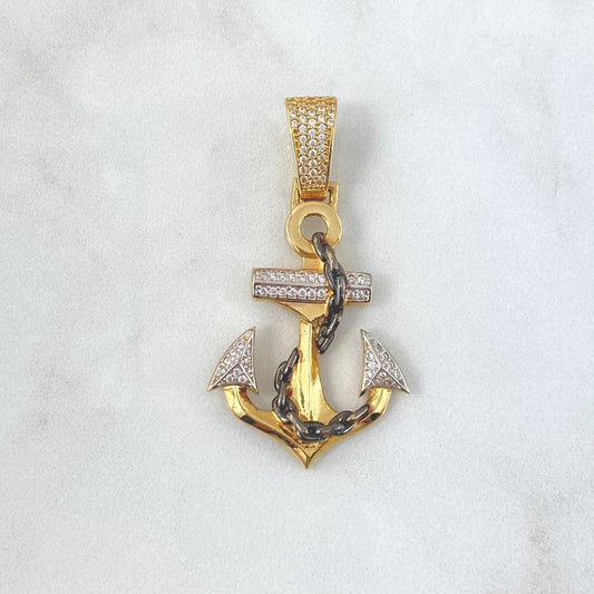 Pendant Anchor Loop 7.45gr / 4.5cm / White Zircons Two-tone Yellow and White Gold