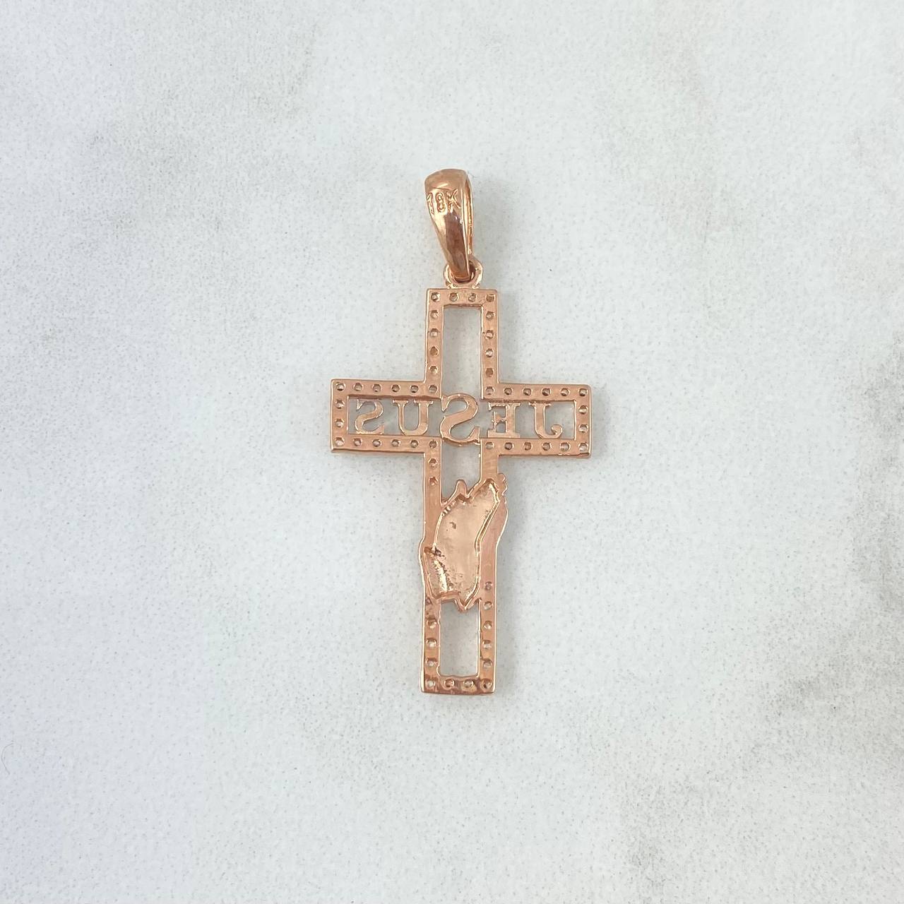 Dije Cruz Jesus 2.15gr / 3.6cm / Circones Blancos Dos Oros Blanco Rosa
