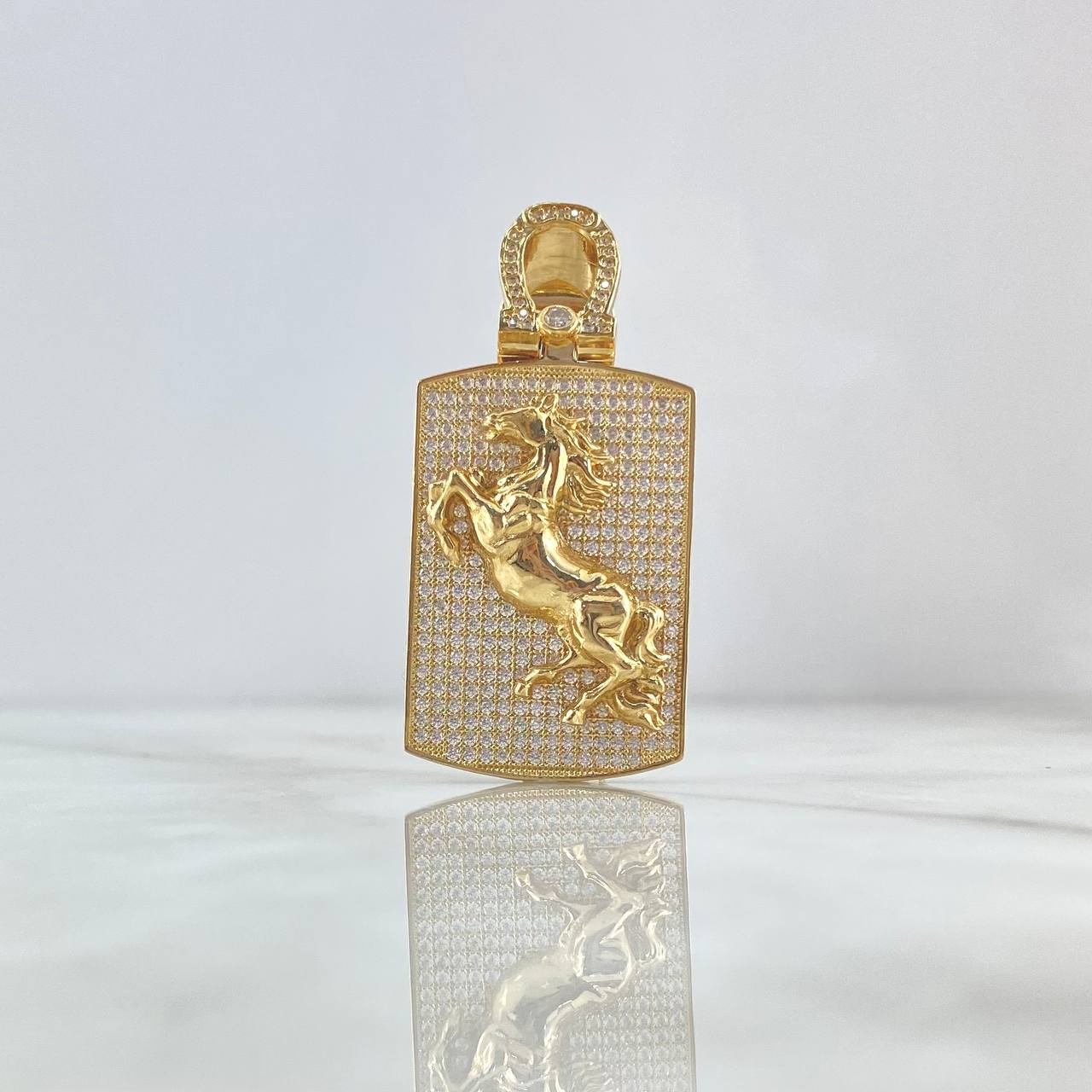 Pendant Horse Plate 19.5gr / 5.2cm / White Zircons - Yellow Gold Horseshoe Charger ©