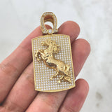 Pendant Horse Plate 19.5gr / 5.2cm / White Zircons - Yellow Gold Horseshoe Charger ©