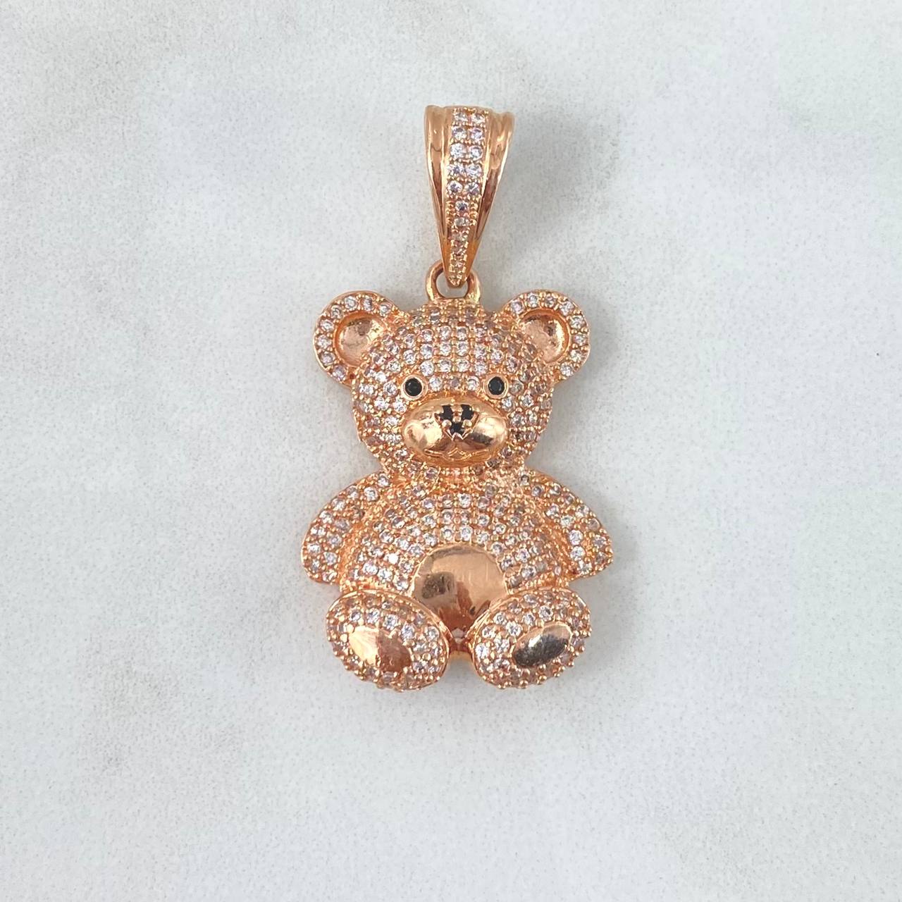 Pendant Bear 7.05gr / 4cm / Black and White Zircons Rose Gold *