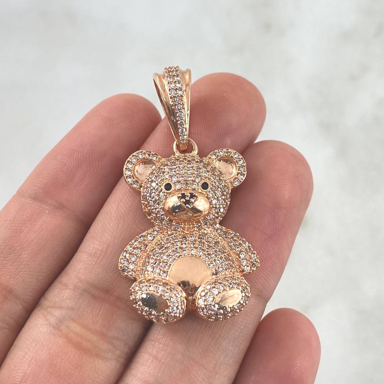 Pendant Bear 7.05gr / 4cm / Black and White Zircons Rose Gold *