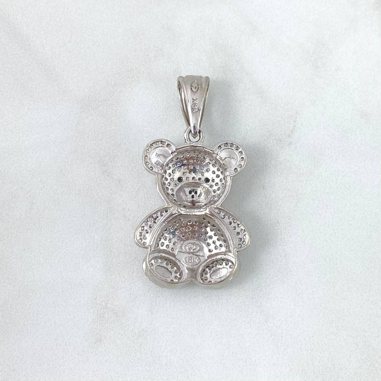 Pendant Bear 8.45gr / 4cm / Black and White Zircons White Gold *
