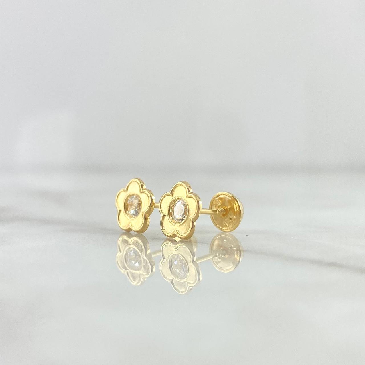 Stud Earrings Embroidered Flower 0.75gr / 8mm White Zircon Yellow Gold