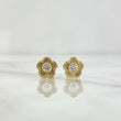 Stud Earrings Embroidered Flower 0.75gr / 8mm White Zircon Yellow Gold