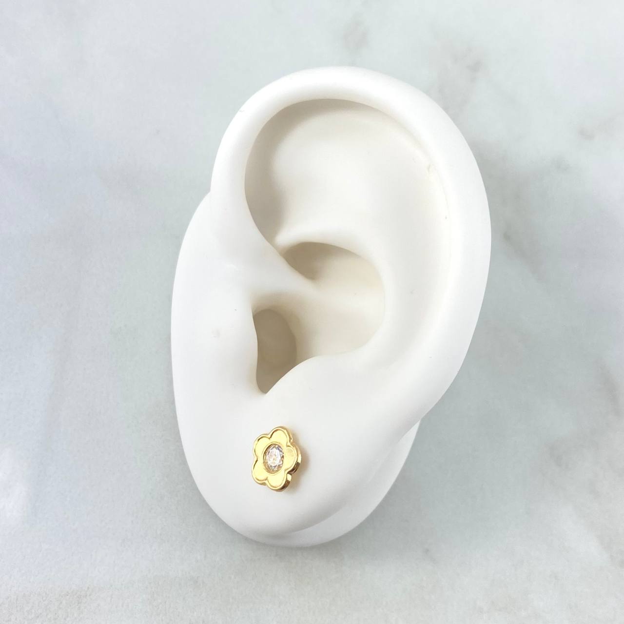 Stud Earrings Embroidered Flower 0.75gr / 8mm White Zircon Yellow Gold