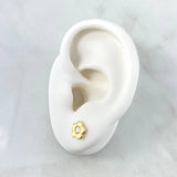 Stud Earrings Embroidered Flower 0.75gr / 8mm White Zircon Yellow Gold