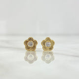 Stud Earrings Embroidered Flower 0.75gr / 8mm White Zircon Yellow Gold