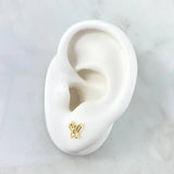 Stud Earrings Butterfly Silhouette Dotted 0.8gr / 7mm Green Zircons Yellow Gold