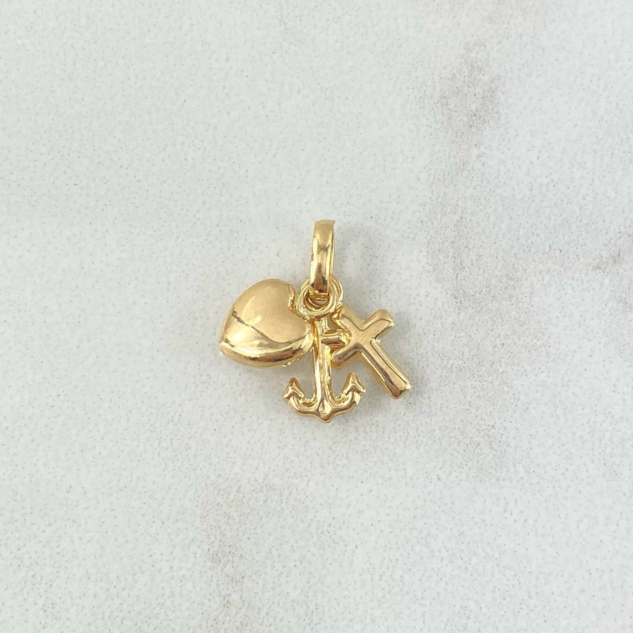 Dije Tres Gracias 0.9gr / 2cm / (Cruz-Corazón-Ancla) Oro Amarillo 18K *
