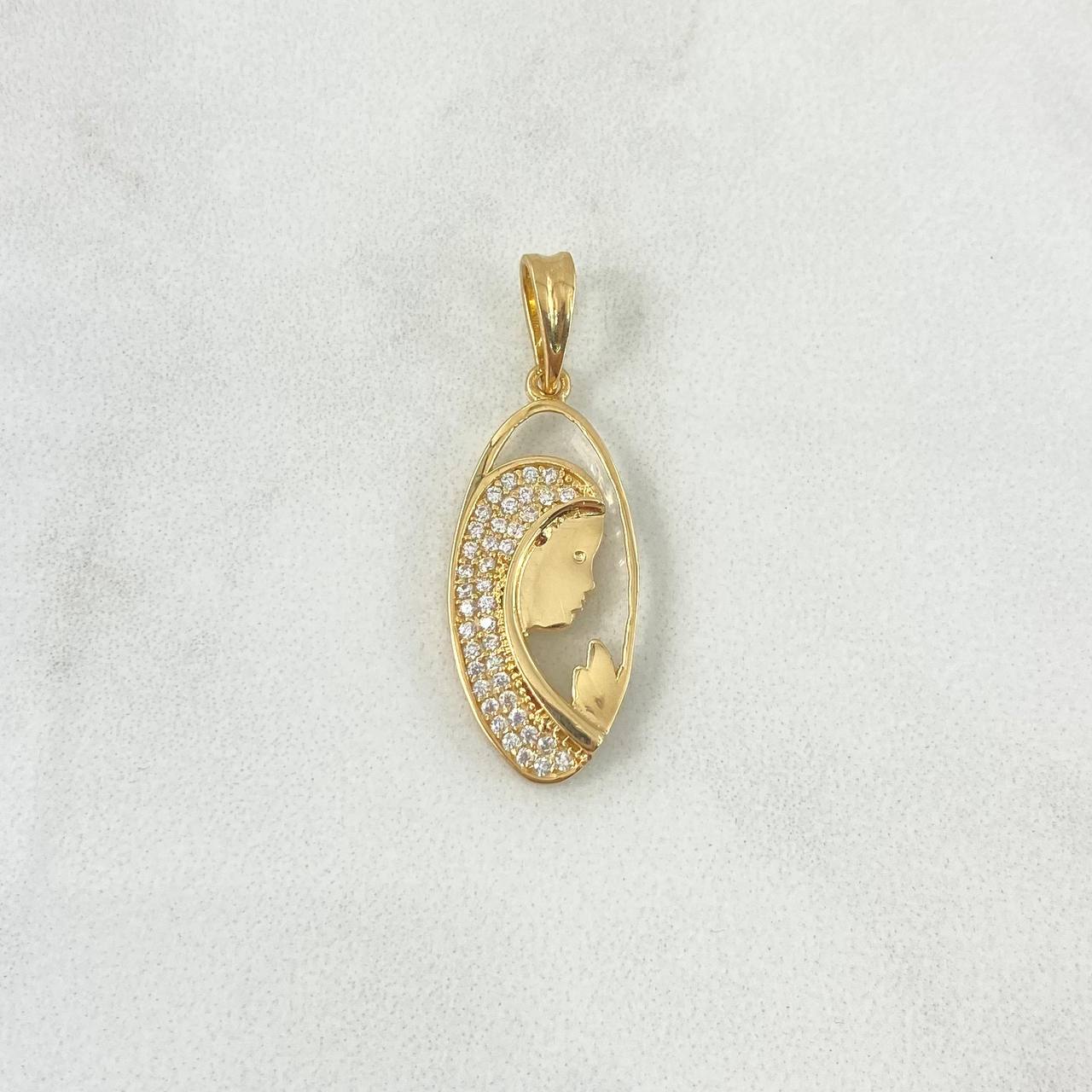 Pendant Virgin Mary Silhouette 2.45gr / 3cm / White Zircons Yellow Gold