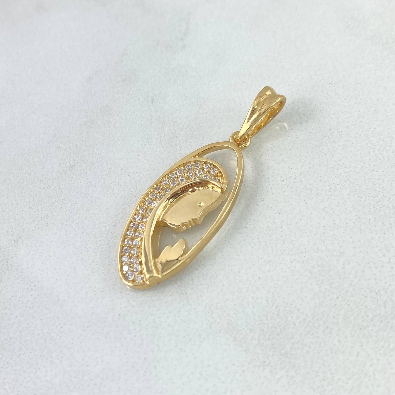 Pendant Virgin Mary Silhouette 2.45gr / 3cm / White Zircons Yellow Gold