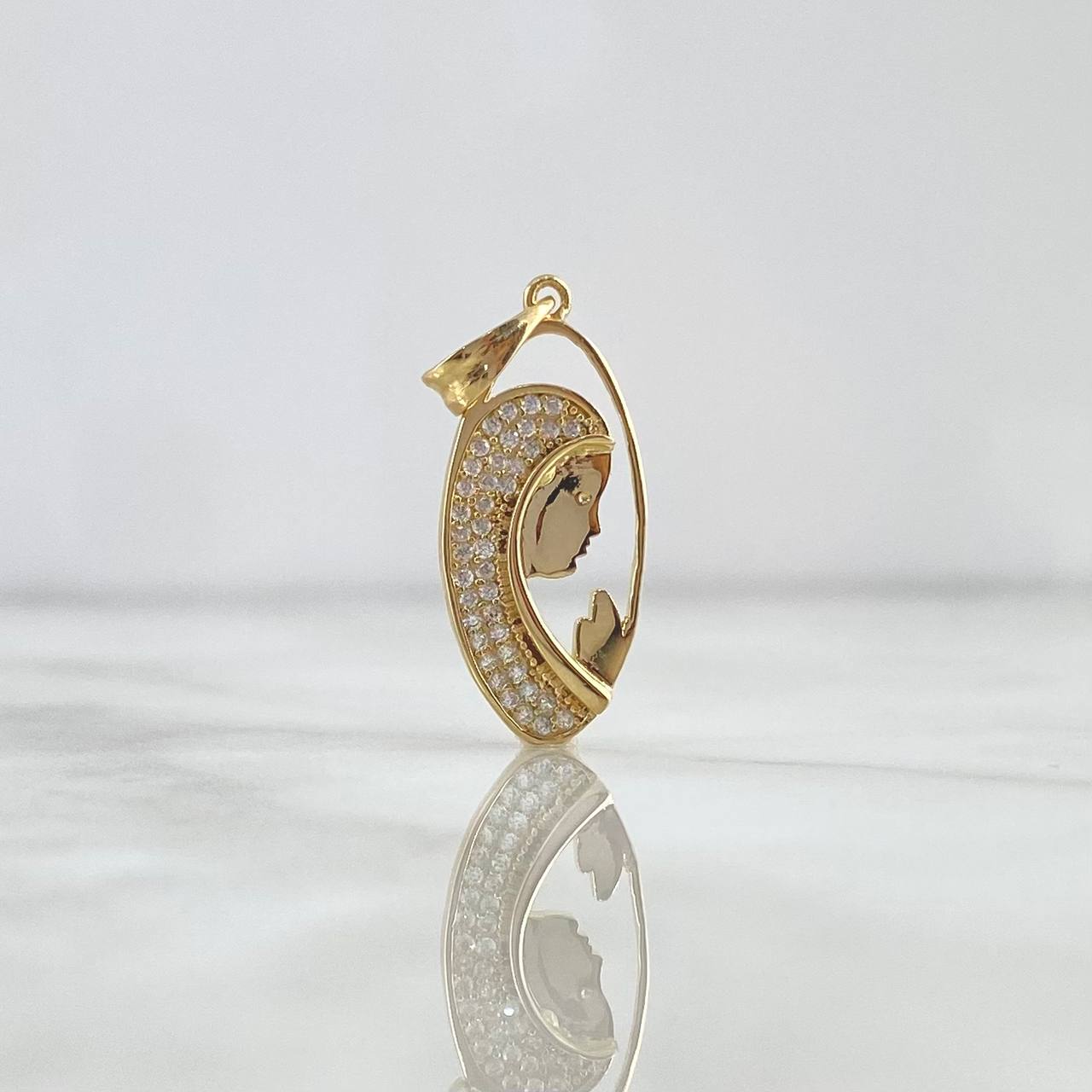 Pendant Virgin Mary Silhouette 2.45gr / 3cm / White Zircons Yellow Gold