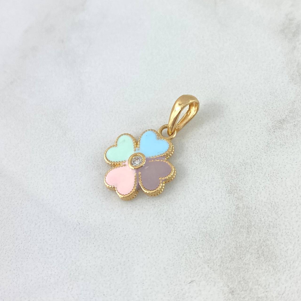 Pendant Clover 2.1gr / 2.2cm / White Zircon Yellow Gold