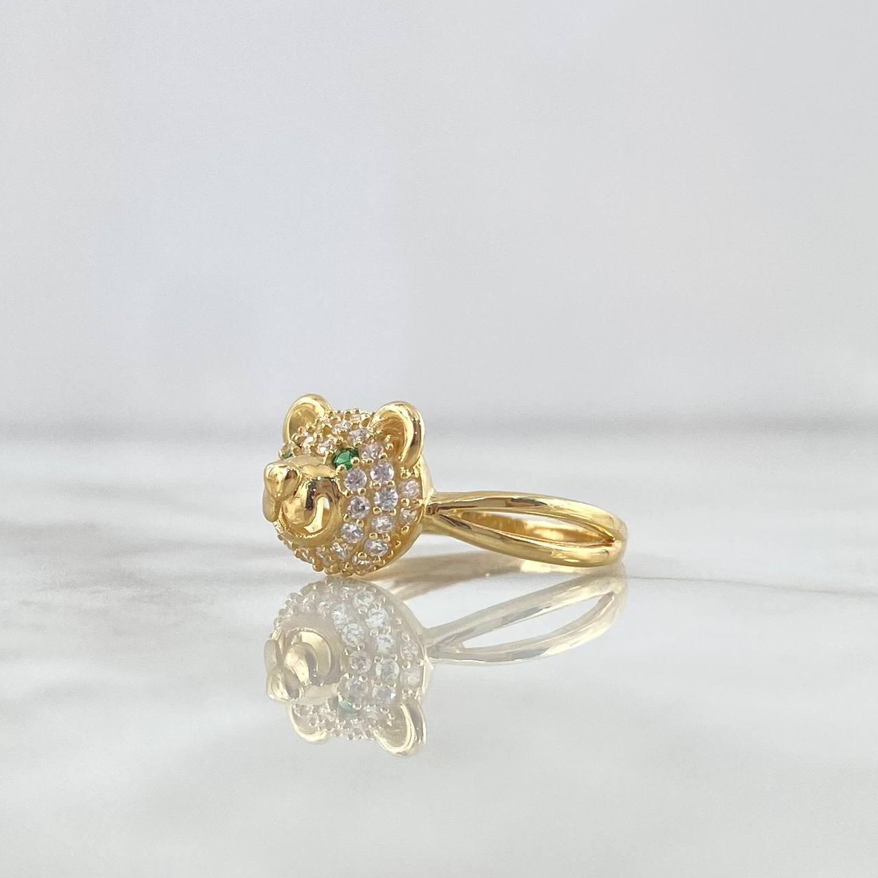 Bear Face Ring Infinity Hoop 3.35gr / Size 7 1/2 / White Zircons - Yellow Gold Green