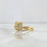 Bear Face Ring Infinite Hoop 3.25gr / Size 7 3/4 / White Zircons - Yellow Gold Green
