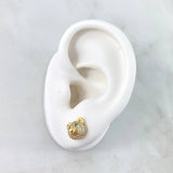 Stud Earrings Bear Face White Zircons - Green 3.45gr / 8mm Lobster Claw 18K Yellow Gold Butterfly *