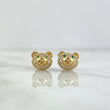 Stud Earrings Bear Face White Zircons - Green 3.45gr / 8mm Lobster Claw 18K Yellow Gold Butterfly *