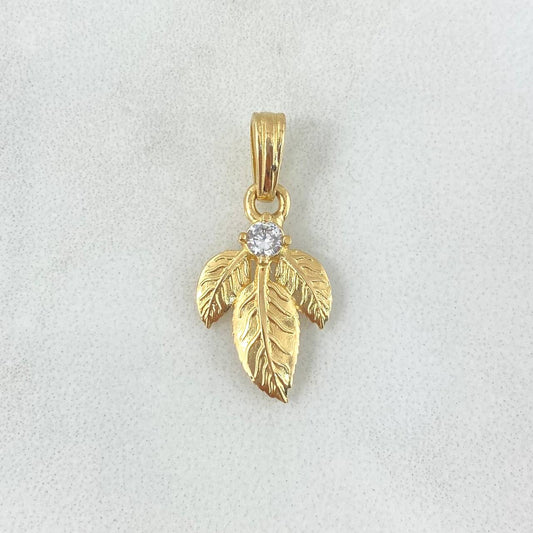 Pendant Triple Leaf 1.9gr / 2.4cm / White Zircon Yellow Gold