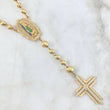Virgin of Guadalupe Rosary Silhouette Filigree 41.3gr / 60cm / 7mm-8mm Beads Diamond Cut White Blue Green Fuchsia Zircons Double Cross 18K Yellow Gold *