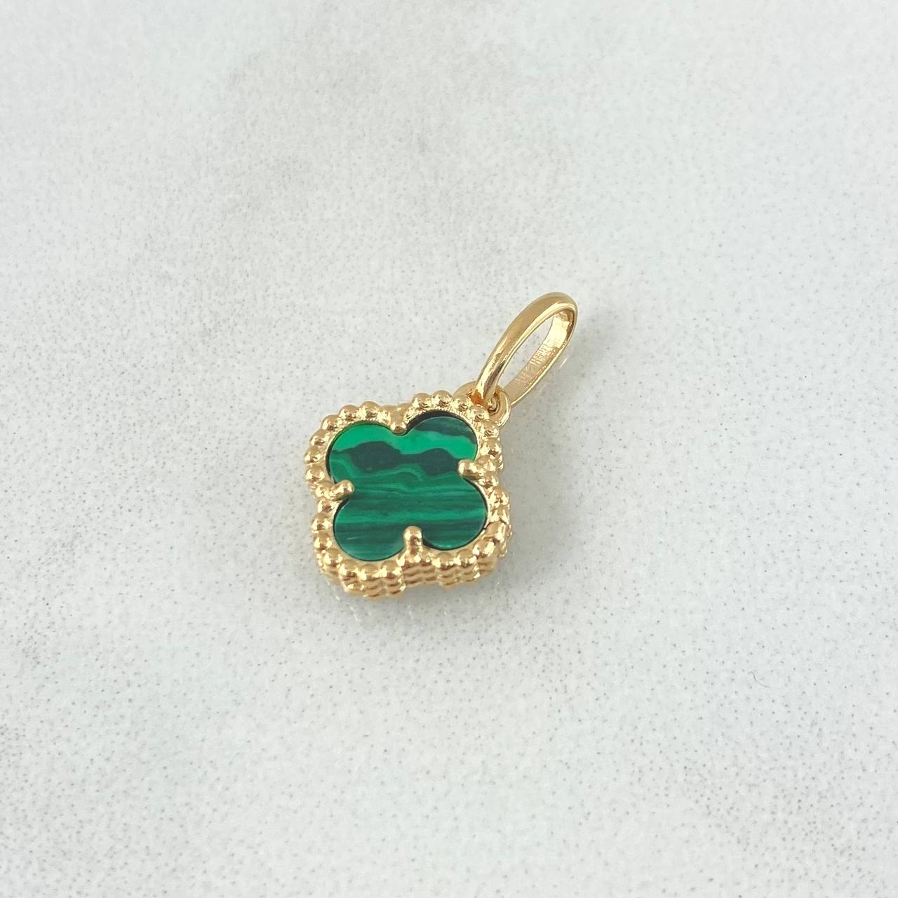 Dije Treból VCyA 1.55gr / 1.9cm / Malaquita Verde Punteado Oro Amarillo 18K
