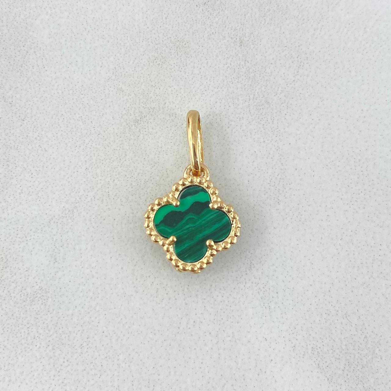 Dije Trébol VCyA 1.25gr / 1.6cm-10mm Malaquita Verde Punteado Oro Amarillo